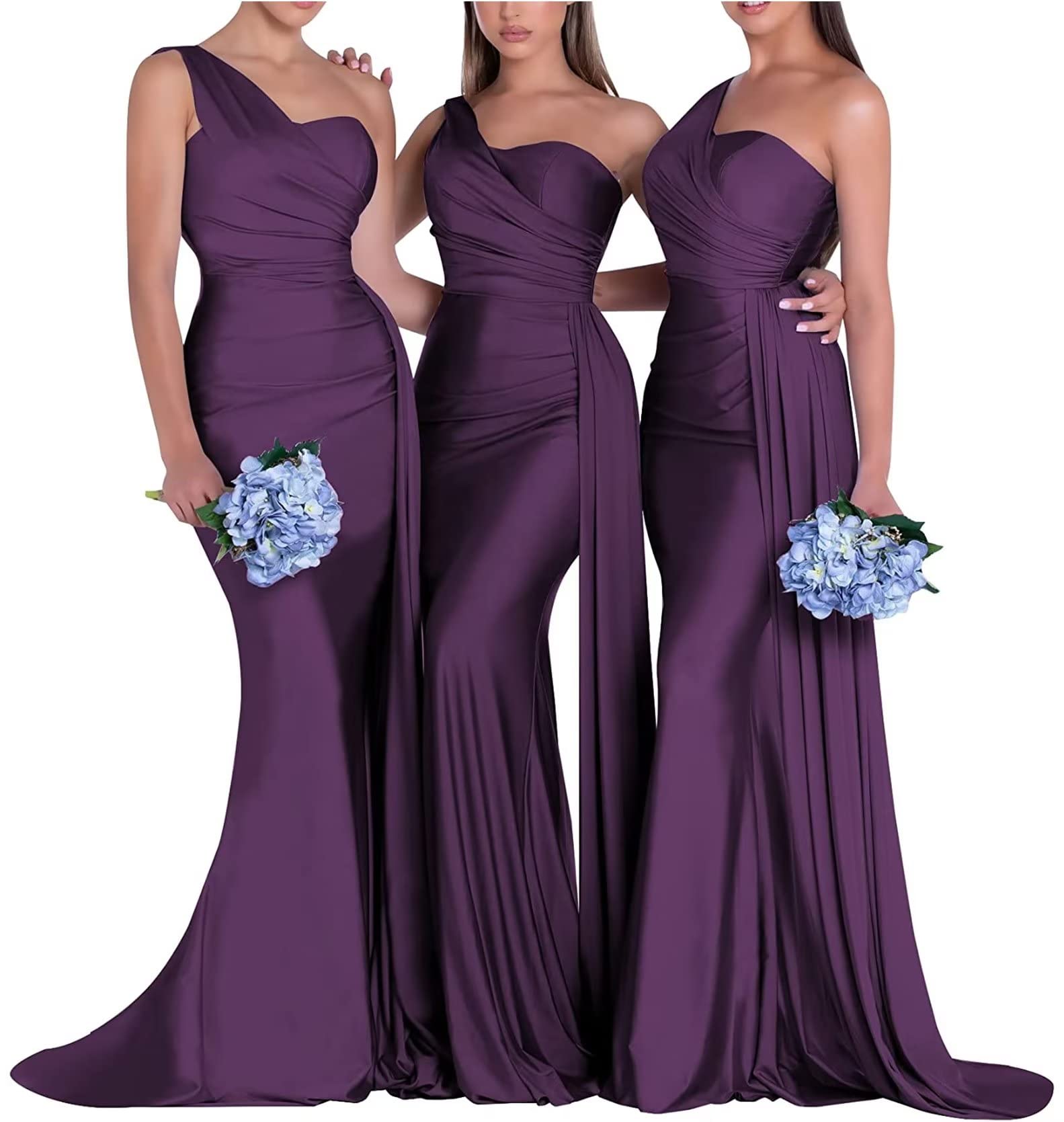 One Shoulder Bridesmaid Dresses for Wedding Mermaid Satin Prom Dresses Long Bodycon Formal Evening Gowns
