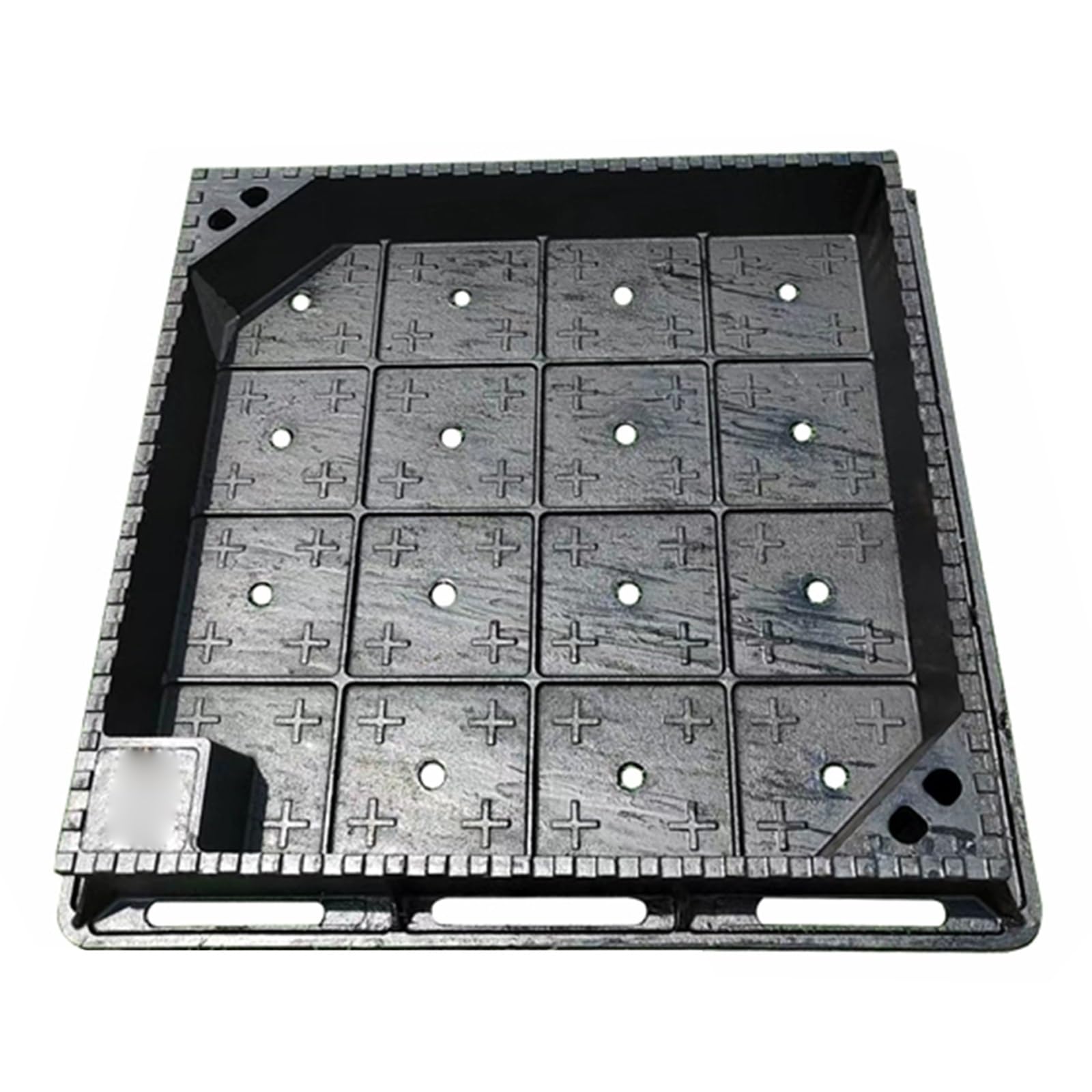 Tapa Arqueta, Tapa de Inspección Invisible, Cuadrada de Tanque Séptico de Hierro Dúctil con Orificios de Drenaje y Orificios de Acceso(60cm/24in)