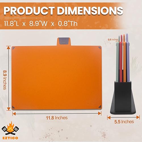 Miniatura 7 de Juego de 4 tablas de cortar no tóxicas con tijeras de primera calidad, tablas de cortar de plástico y goma sin BPA para artículos esenciales de