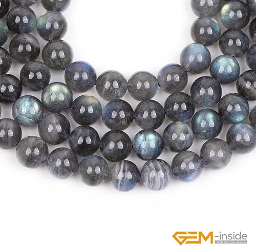 Miniatura 4 de GEM-Inside - Cuentas de labradorita gris flash arcoíris de grado AAA natural de 0.394 pulgadas (0.394 in) de cristal azul para fabricación de joyas,