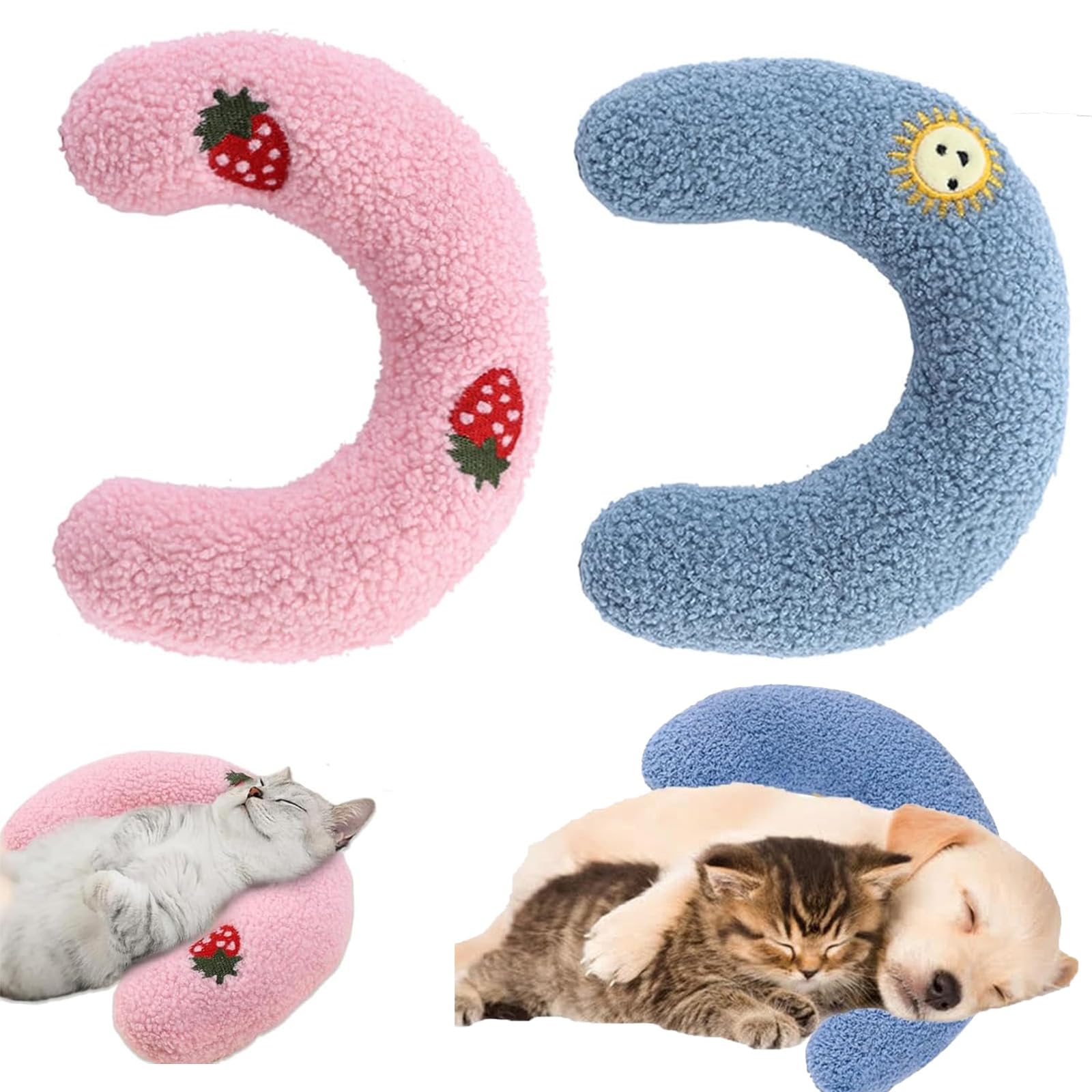2 PCS Dog Pillow, Cat Pillow, Small Pillow, Pillow Pets, for Indoor Cats U Shaped Dog Pillows for Small Dogs & Cats for Sleeping Improve (Pink and Blue)