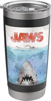 Jaws 50th Anniversary Poster Watercolor Style Dual Sided Stainless Steel Insulated Tumbler
