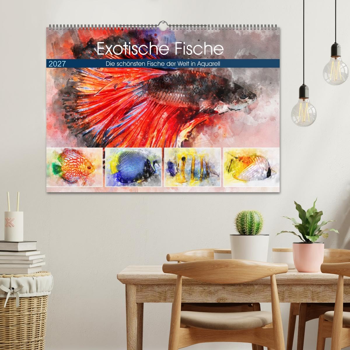 Exotische Fische - Die schönsten Fische der Welt in Aquarell (Wandkalender 2027 DIN A2 quer), CALVENDO Monatskalender: Farbenprächtige Fische im Süß- und Salzwasser