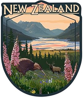 Die Cut Sticker New Zealand, Kiwi and Spring Flowers, Vinyl Sticker, (Waterproof Decal for Cars, Water Bottles, Laptops, Coolers), Small
