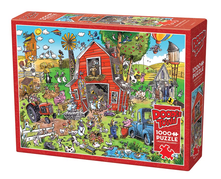 Cobble Hill 1000 Piece Puzzle - DoodleTown: Farmyard Folly - Sample Poster Included - Image 3
