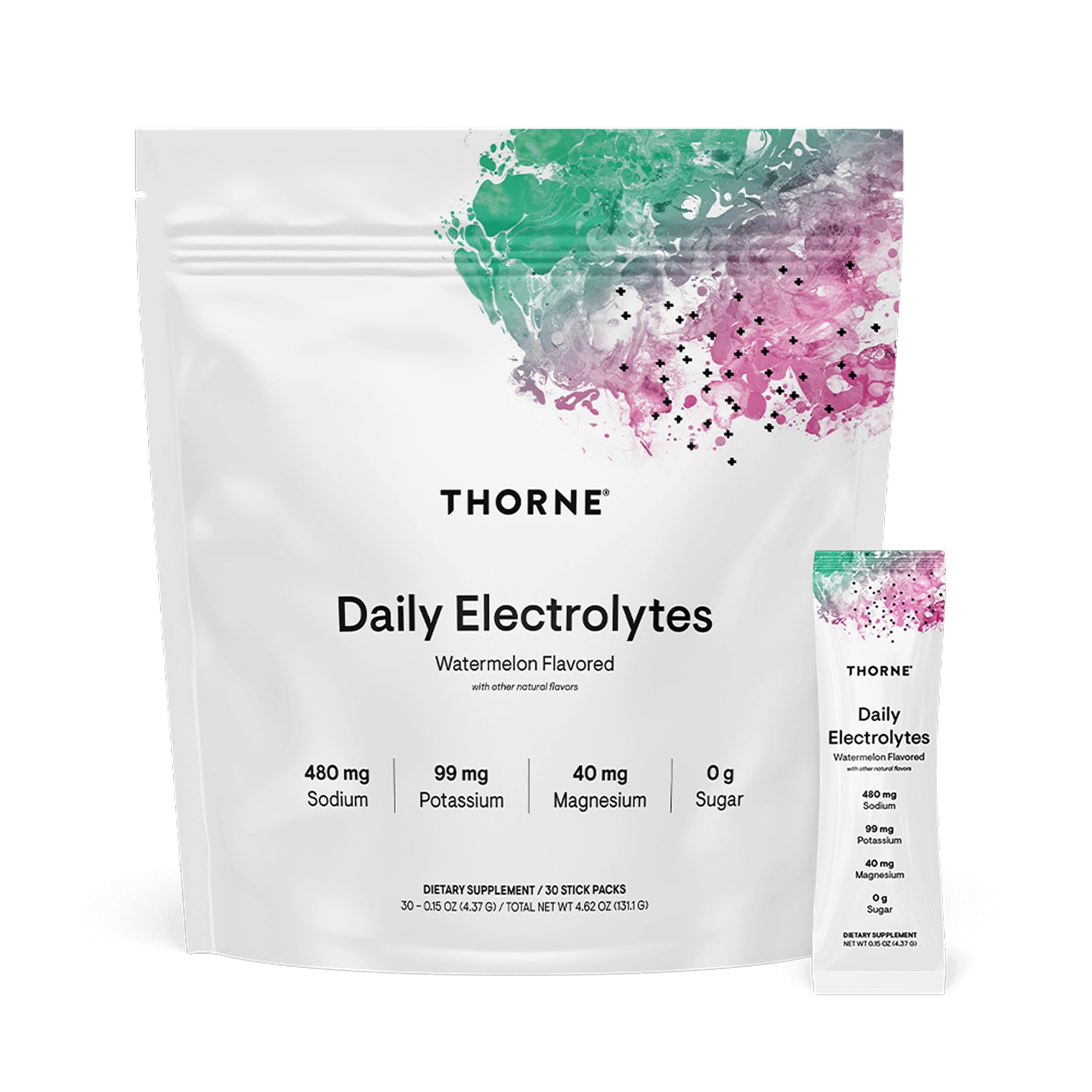 THORNE - Daily Electrolytes - Zero Sugar & Low-Calorie Electrolyte Powder Drink Mix - Flavors Derived from Natural Sources - NSF Certified for Sport - Watermelon - 30 Stick Packs