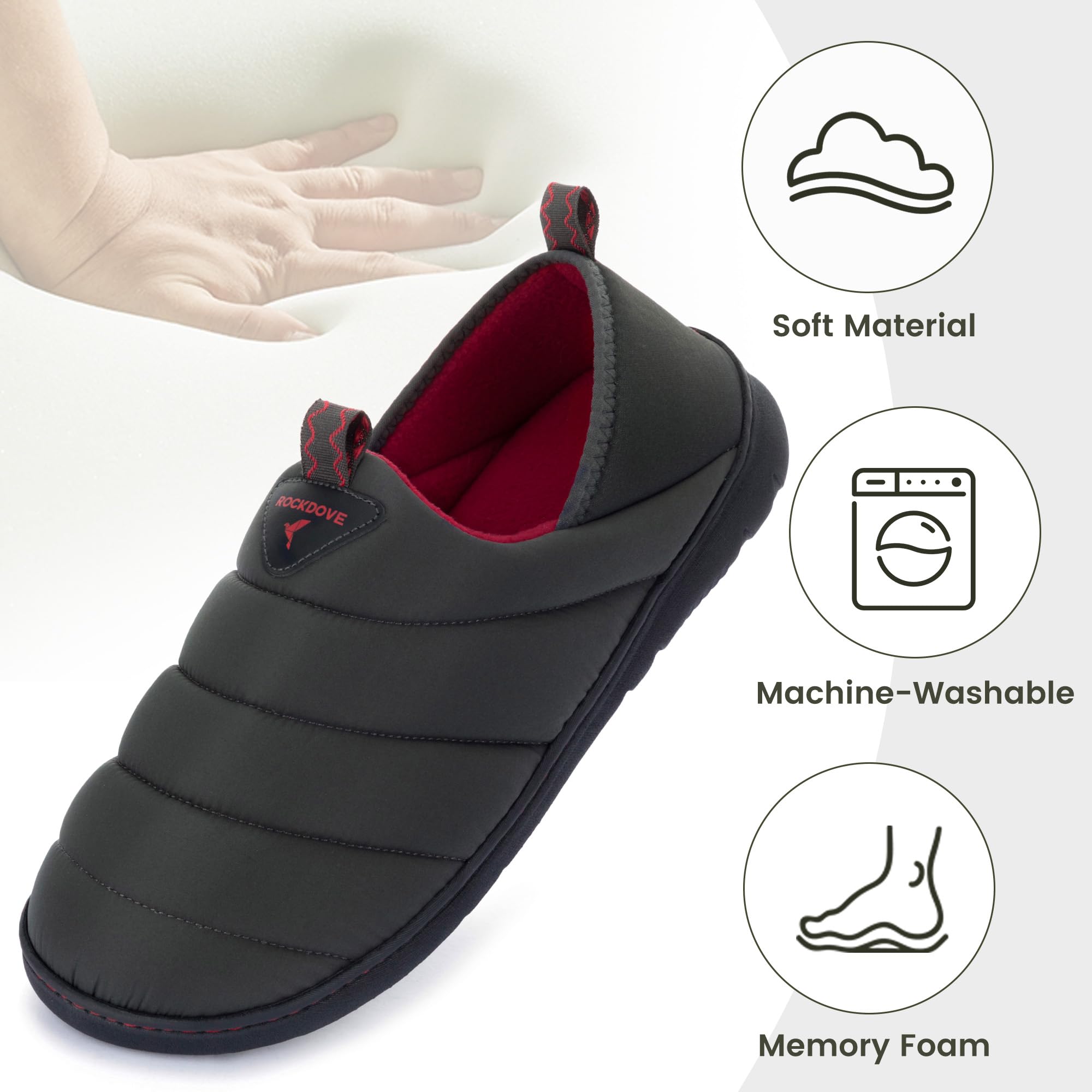 RockDove Pufflite - Pantuflas acolchadas de dos tonos para hombre con suela interior y exterior