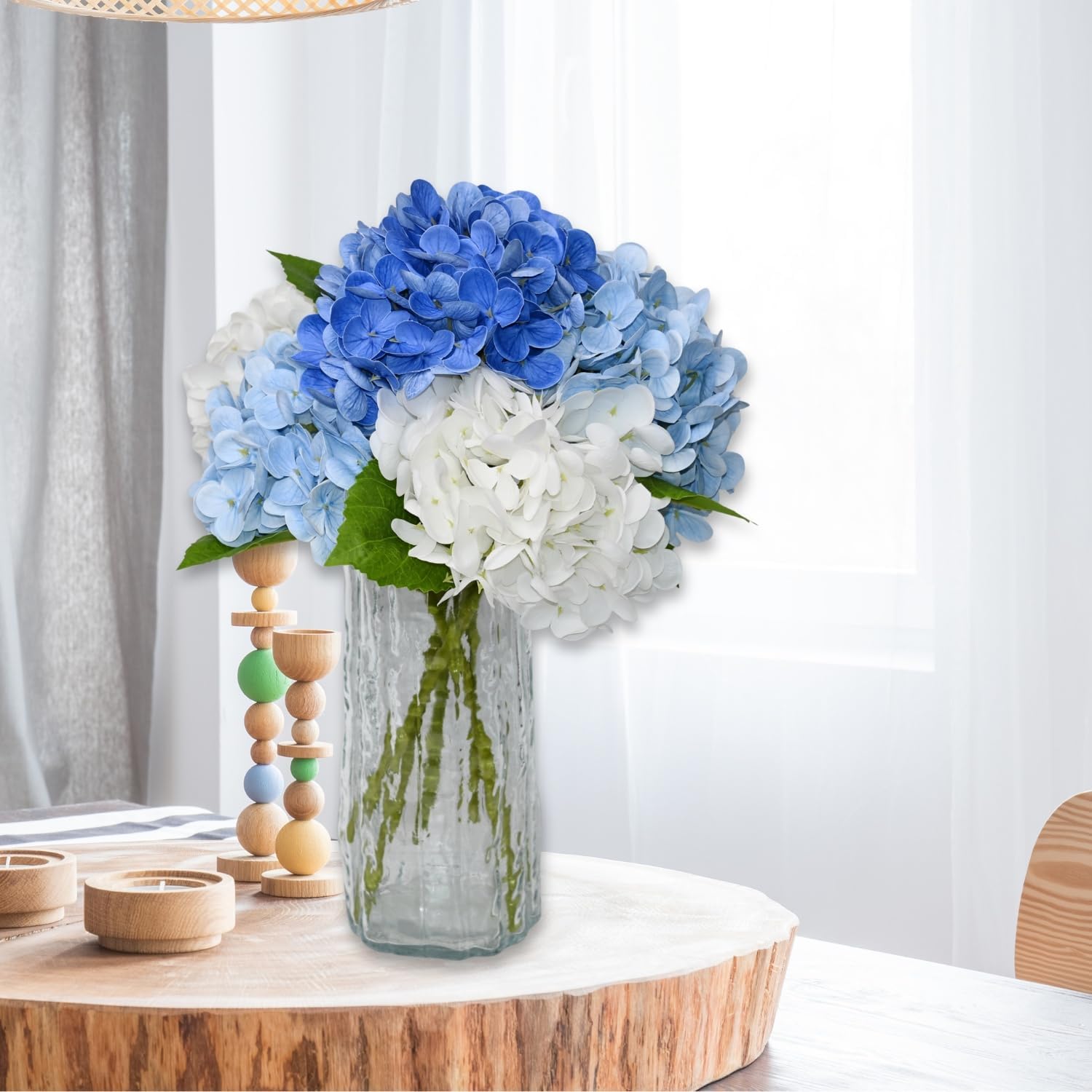 12.6'' Light Blue Hydrangea Artificial Flowers, 6Pcs Realistic Latex Faux Hydrangeas with Short Stems & Leaves for Home Decor, Party Floral Arrangements, Wedding Bouquet, Table Centerpieces - Image 8