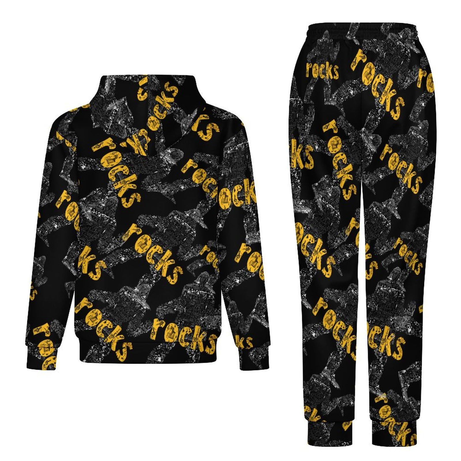 Bigfoot Rock and Roll - Set di felpa da uomo casual in 2 pezzi, con cappuccio, comoda felpa con cappuccio