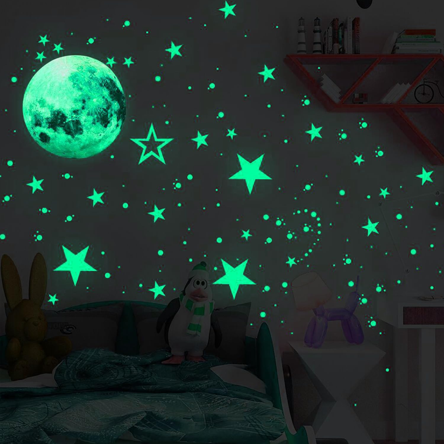 Luminous Stickers, Luminous Stars+Moon [4 Pages/Set of Approximately 435 Pieces] Glowing Wall Stickers, Luminous Stickers, Luminous Stickers, Luminous Stickers, Fluorescent, Starry Stickers,