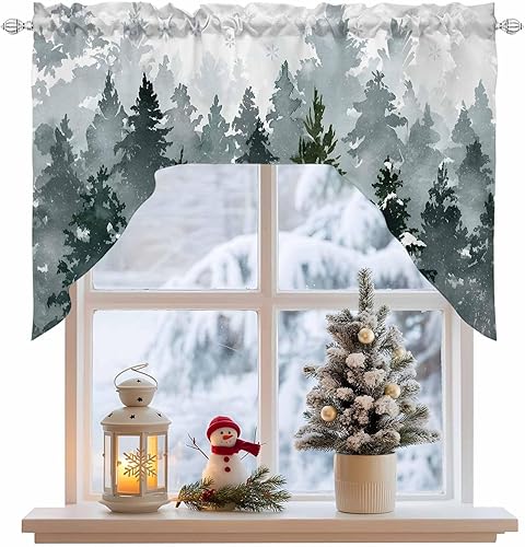 Cortinas de cocina, cenefa con festón de Navidad, con bolsillo para barra, paneles de cortina para dormitorio, sala de estar, baño, cafetería,