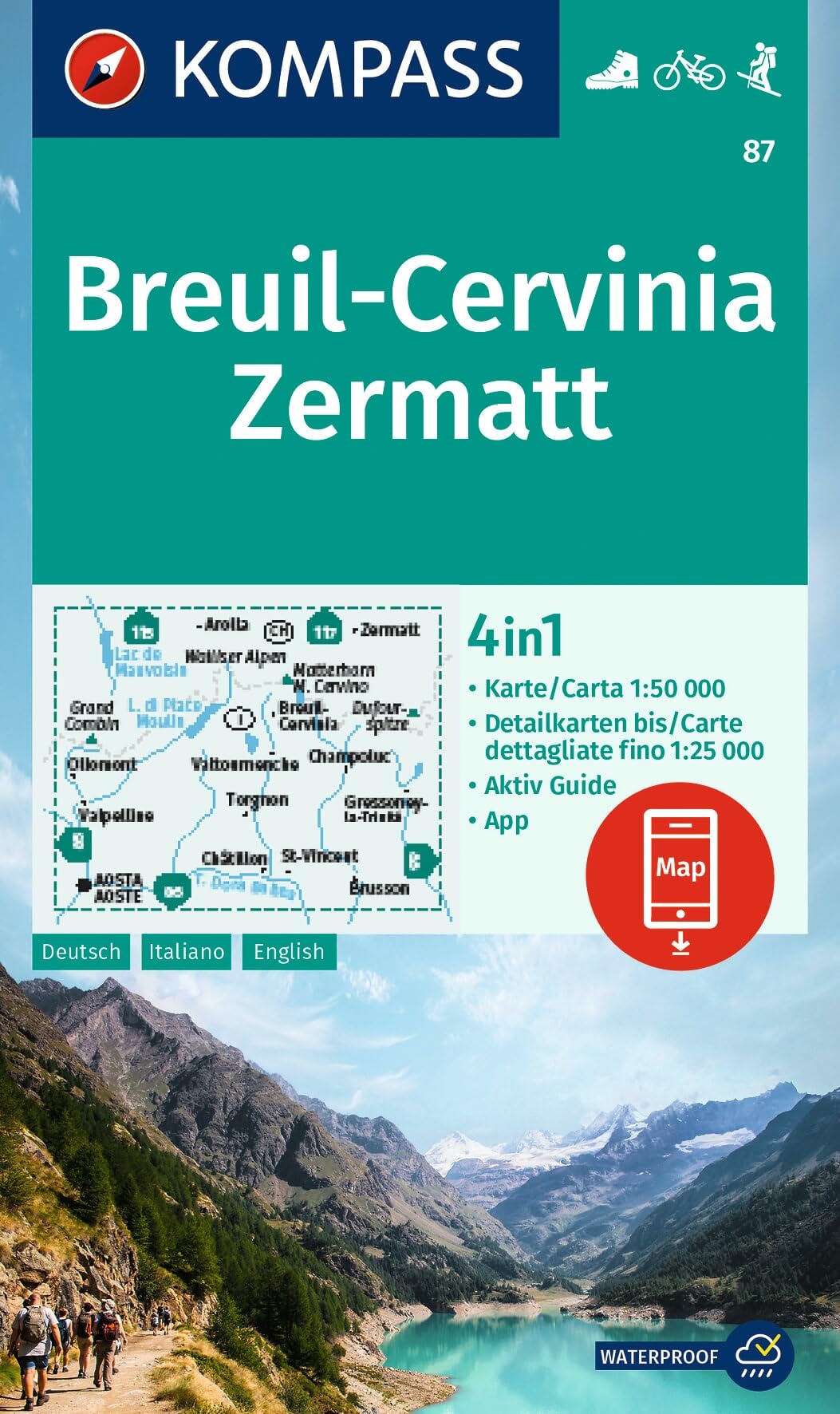Breuil-Cervinia-Zermatt WK 87: 4-in-1 hiking map with activity guide and detailed maps, including a map for offline use