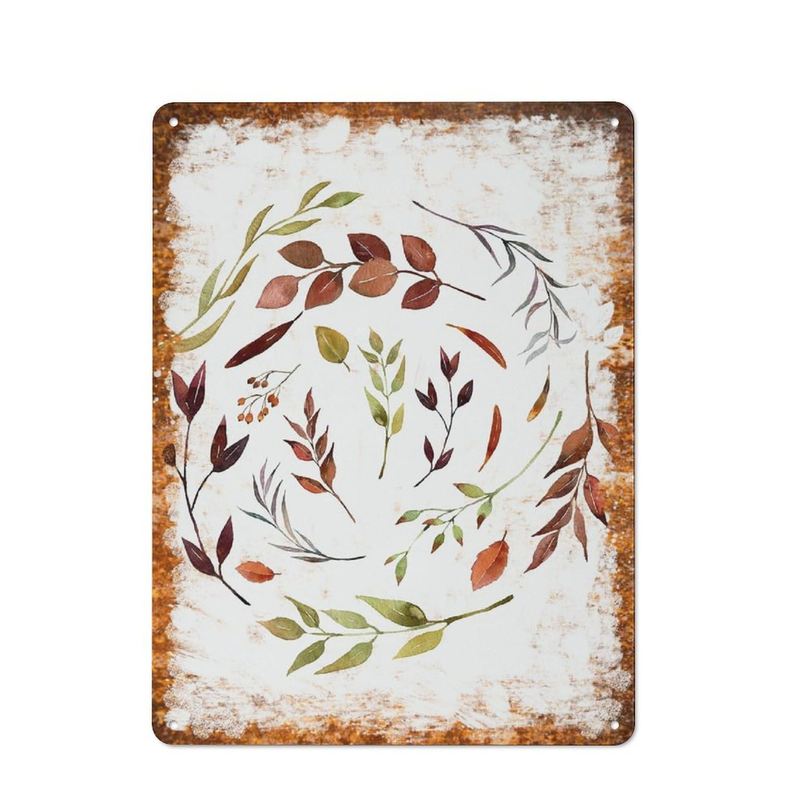 Metal Tin Sign Fall Leaf Wreath Watercolor Pattern Vintage Rustic Wall Art Kitchen Bathroom Bedroom Living Room Cafe Farmhouse Entryway Office Garage Home Bar Laundry Room Porch Patio 6x8 Inch
