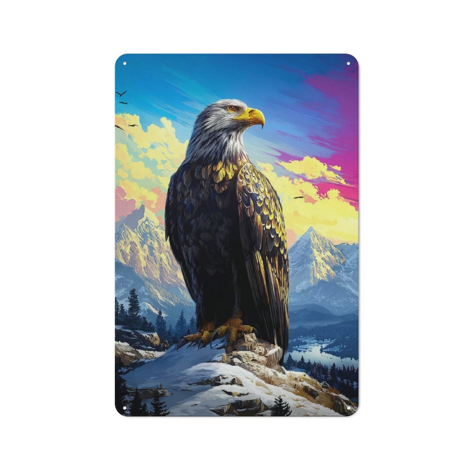 Junmoney Eagle Majesty In Mountainscape Metal Wall Sign 30X20cm, Modern Retro Loft Wall Plaque For Flat, Bar, Studio Or Gallery Wall