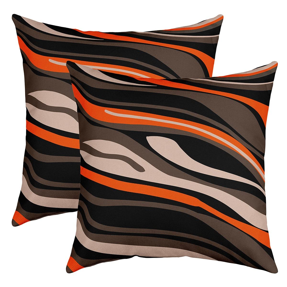 Loussiesd Orange Brown Beige Stripe Line Reversible Throw Pillow Covers Kids Geometric Pillow Covers Home Decor Set for Square Cushion Covers Set of 2 Modern Striped Art 16x16 Inch โ image 1