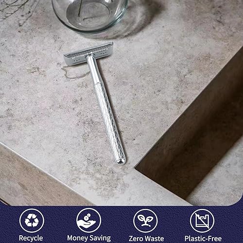 Miniatura 35 de Maquinilla de afeitar de seguridad de doble filo con soporte, maquinilla de afeitar de una sola hoja para hombres y mujeres, maquinilla de afeitar