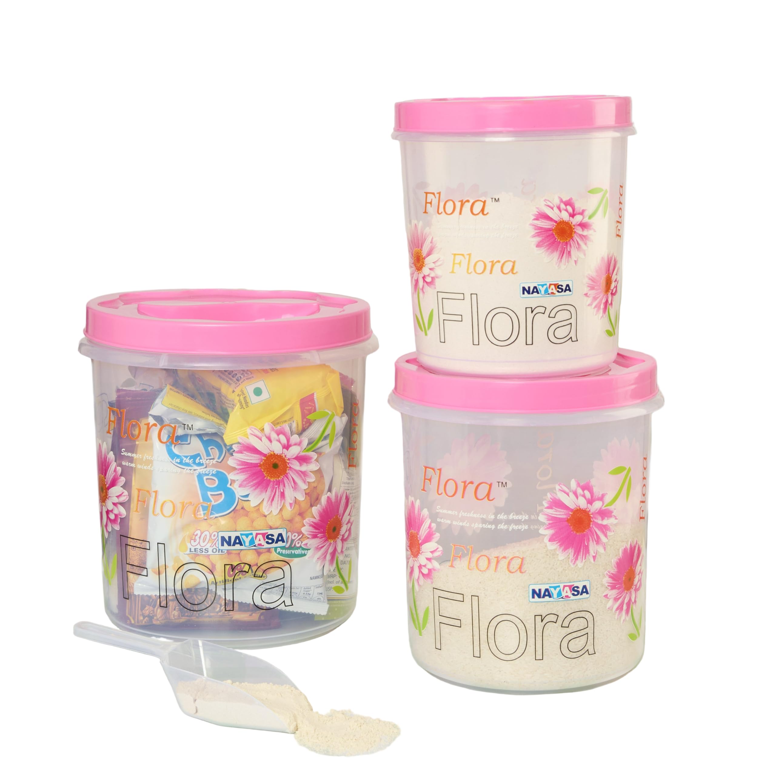 Nayasa Store In Container (4.7, 7.2, 11.2 kg) BPA Free Food Grade Airtight Kitchen Storage Stackable Containers- Set Of 3 | Pink