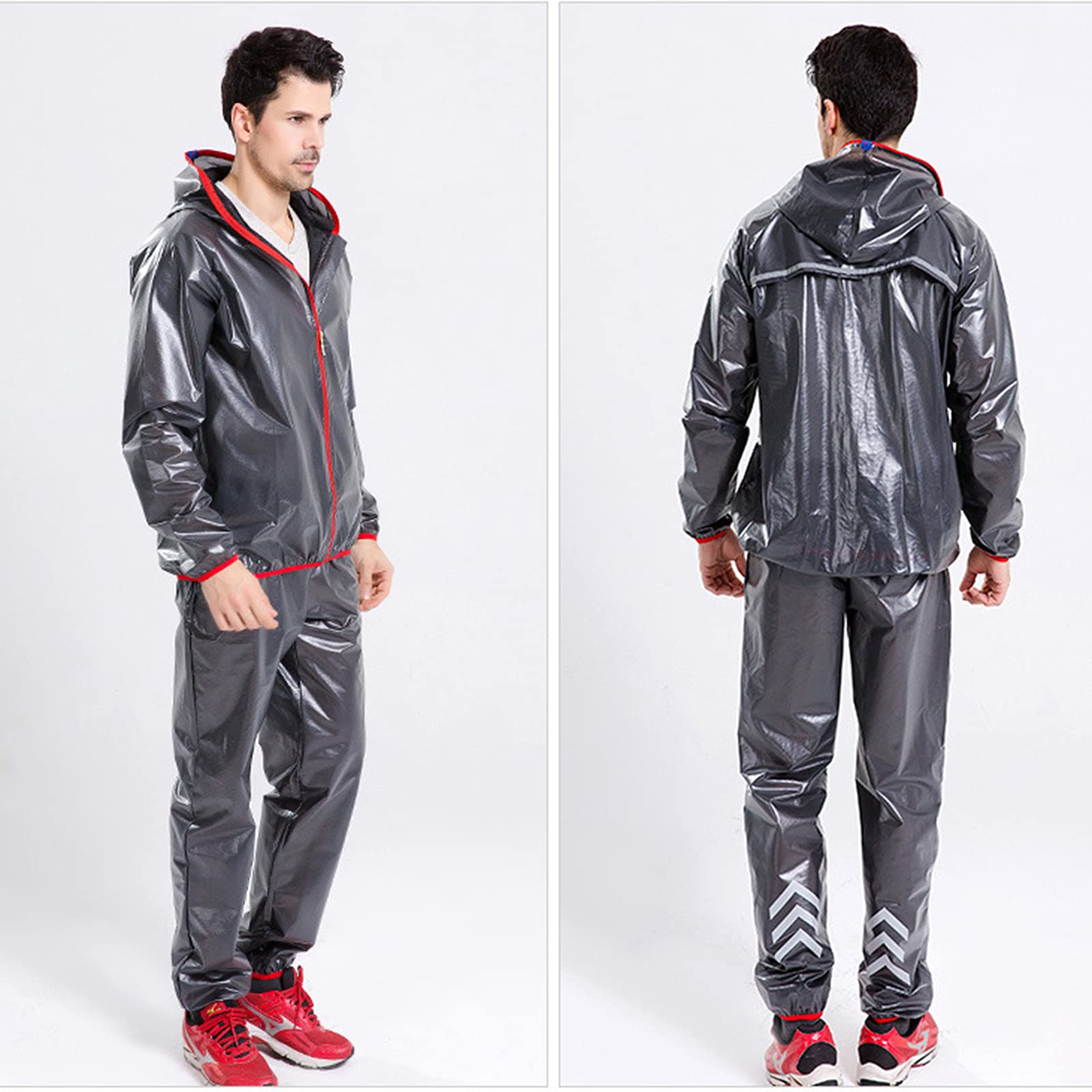 Combinaison Pluie Moto,Imperméable Veste De Pluie Homme,Reflechissant Poncho Velo,Réutilisable Respirant, pour Randonnée Voyage,Noir,L