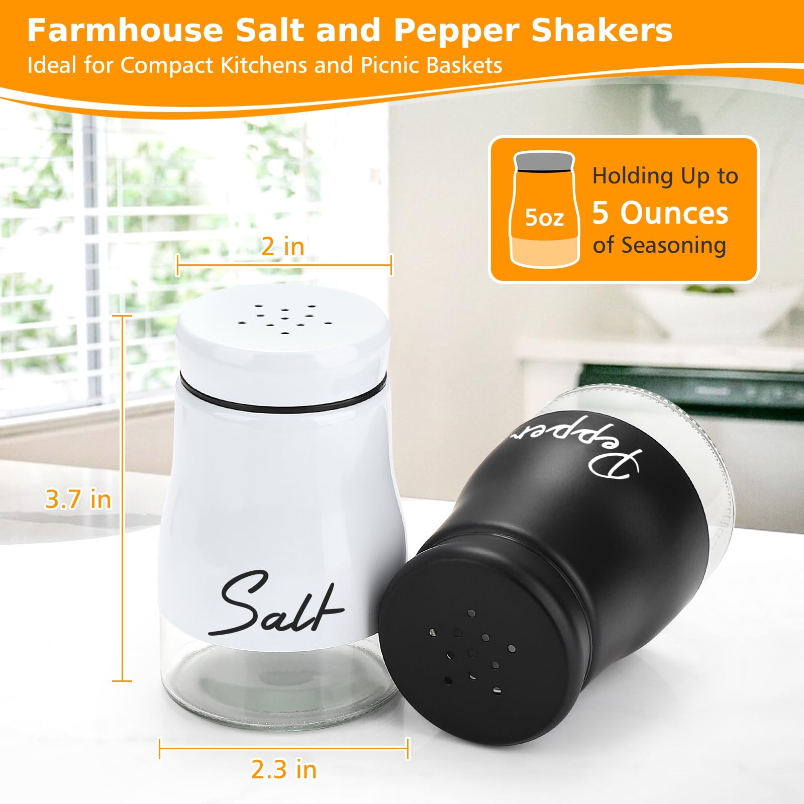 Accmor Juego de salero y pimentero, 141.7 g de acero inoxidable para sal y pimentero, recipiente para condimentos con fondo de vidrio para cocinar en casa, restaurantes, bares, barbacoas