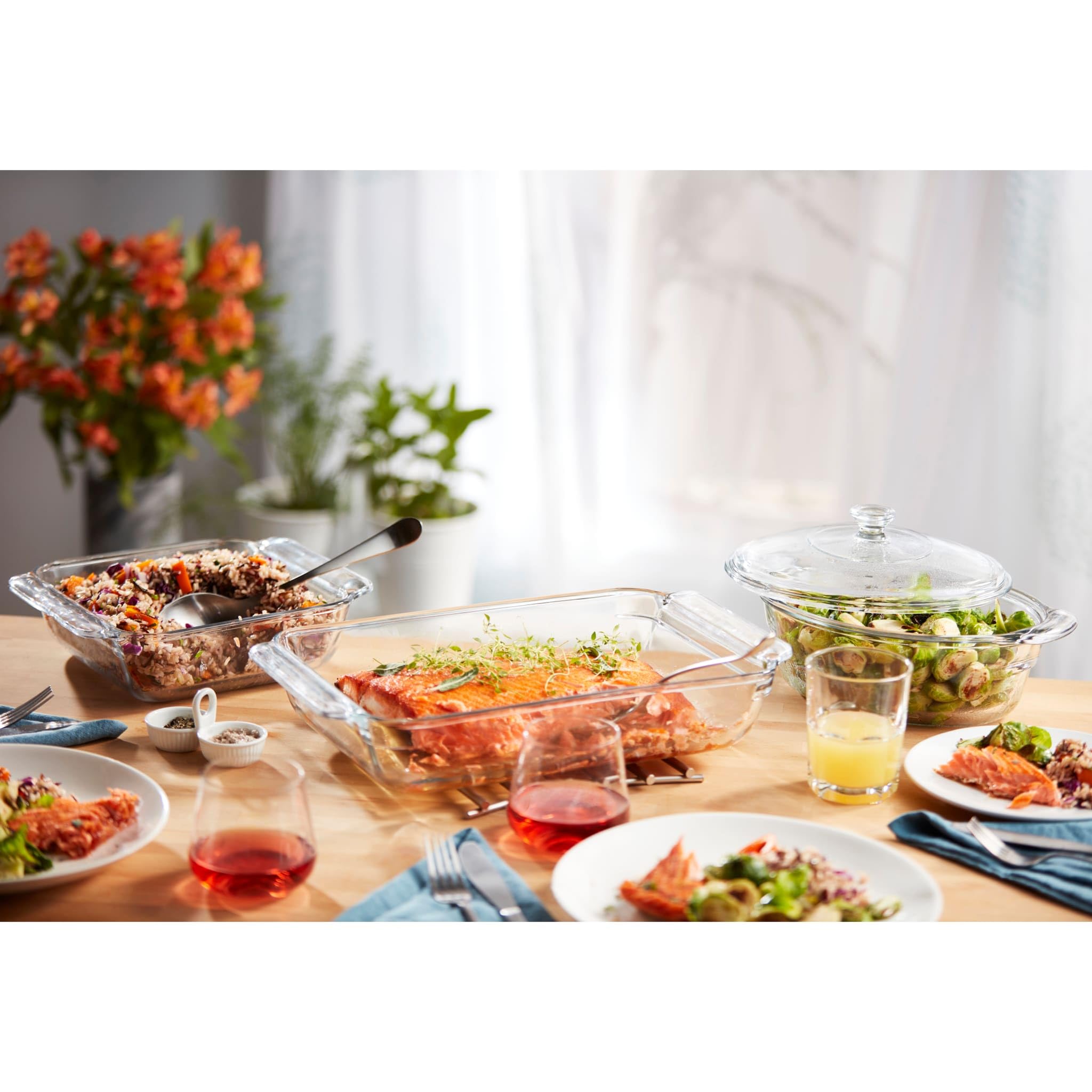 Libbey Baker's Premium 3-Piece Glass Casserole Baking Dish Set with 1 Cover