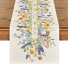 Artoid Mode Bloom Flowers Florals Lavender Summer Table Runner, Seasonal Spring Holiday Kitchen Dining Table Decoration for Home Party Indoor 13x72 Inch