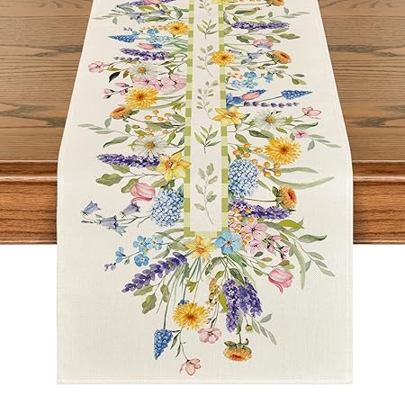 Artoid Mode Bloom Flowers Tulip Spring Table Runner, Seasonal Easter Holiday Kitchen Dining Table Decoration for Home Party Indoor 13x72 Inch