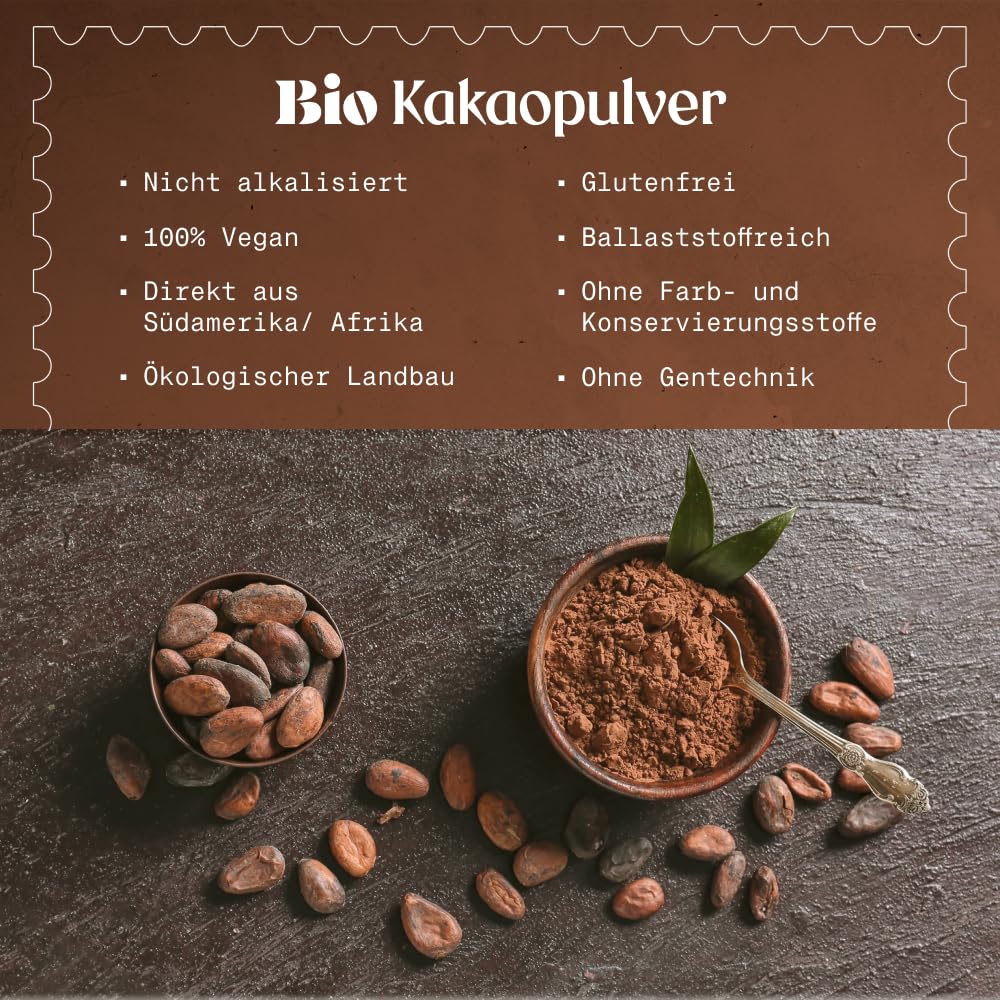 NaturaleBio Kakao Pulver Bio 1kg Organic Cacao Pulver Roh Ungesüßt