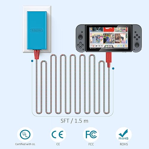 Miniatura 3 de Generic Cargador para Nintendo Switch, adaptador de CA de 39 W, fuente de alimentación de carga rápida para interruptor, 15 V 2.6 A compatible con