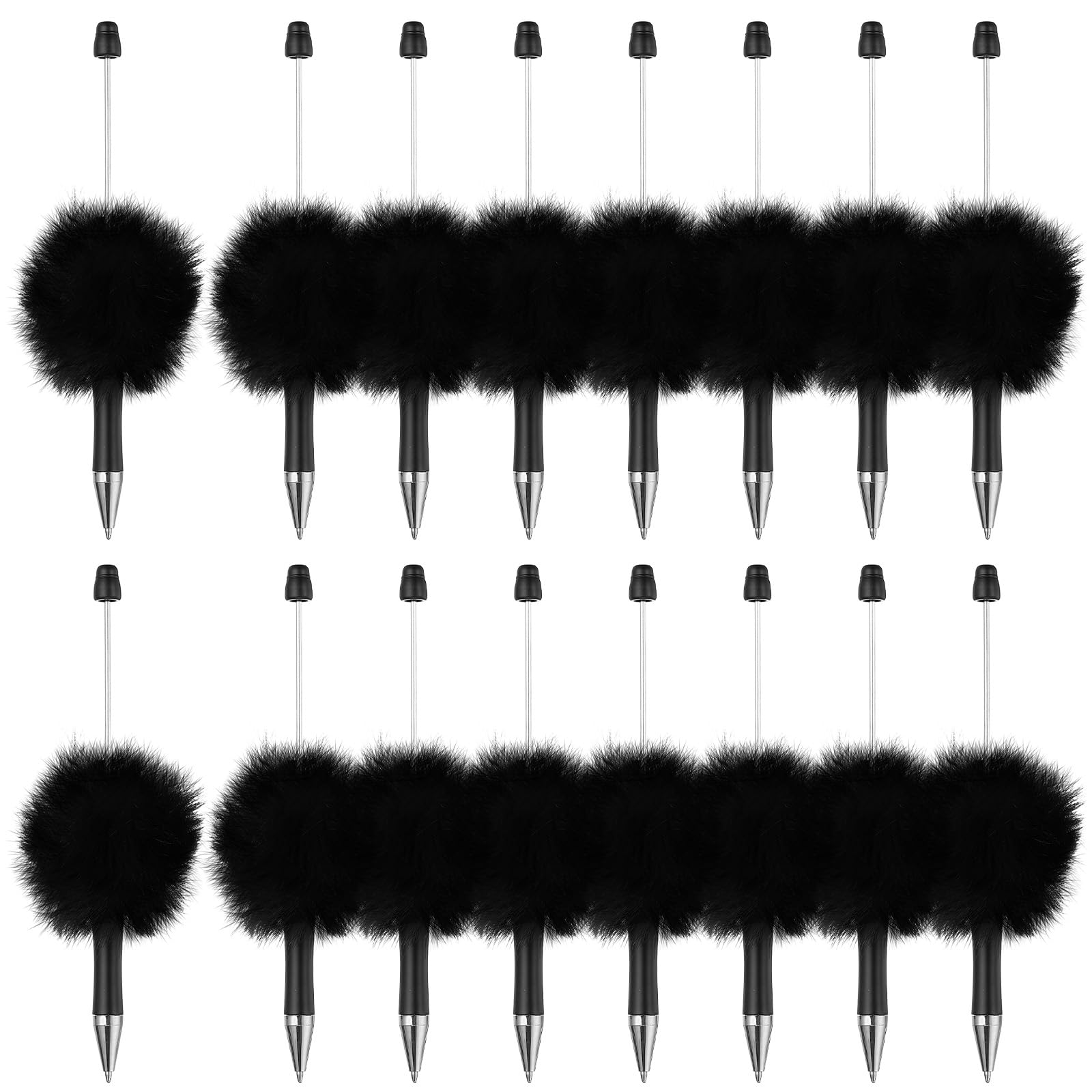 PATIKIL 16Pcs Fluffy Beadable Pens, Plush Fuzzy Plastic Bead Pen Bead Ballpoint for DIY Gift Writing Office Supplies, Black