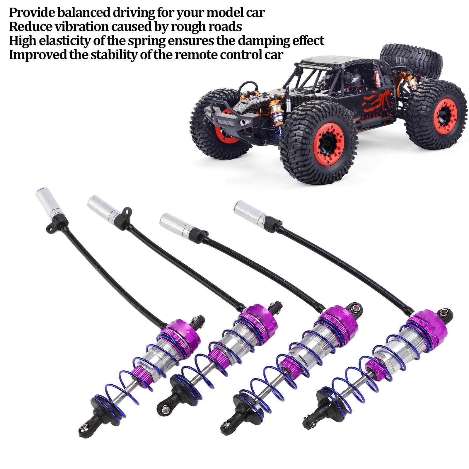 Amortyzator ze stopu aluminium regulowany olej 92mm przód 105mm tylny amortyzator samochodowy RC do samochodu 1/10 RC (fioletowy)