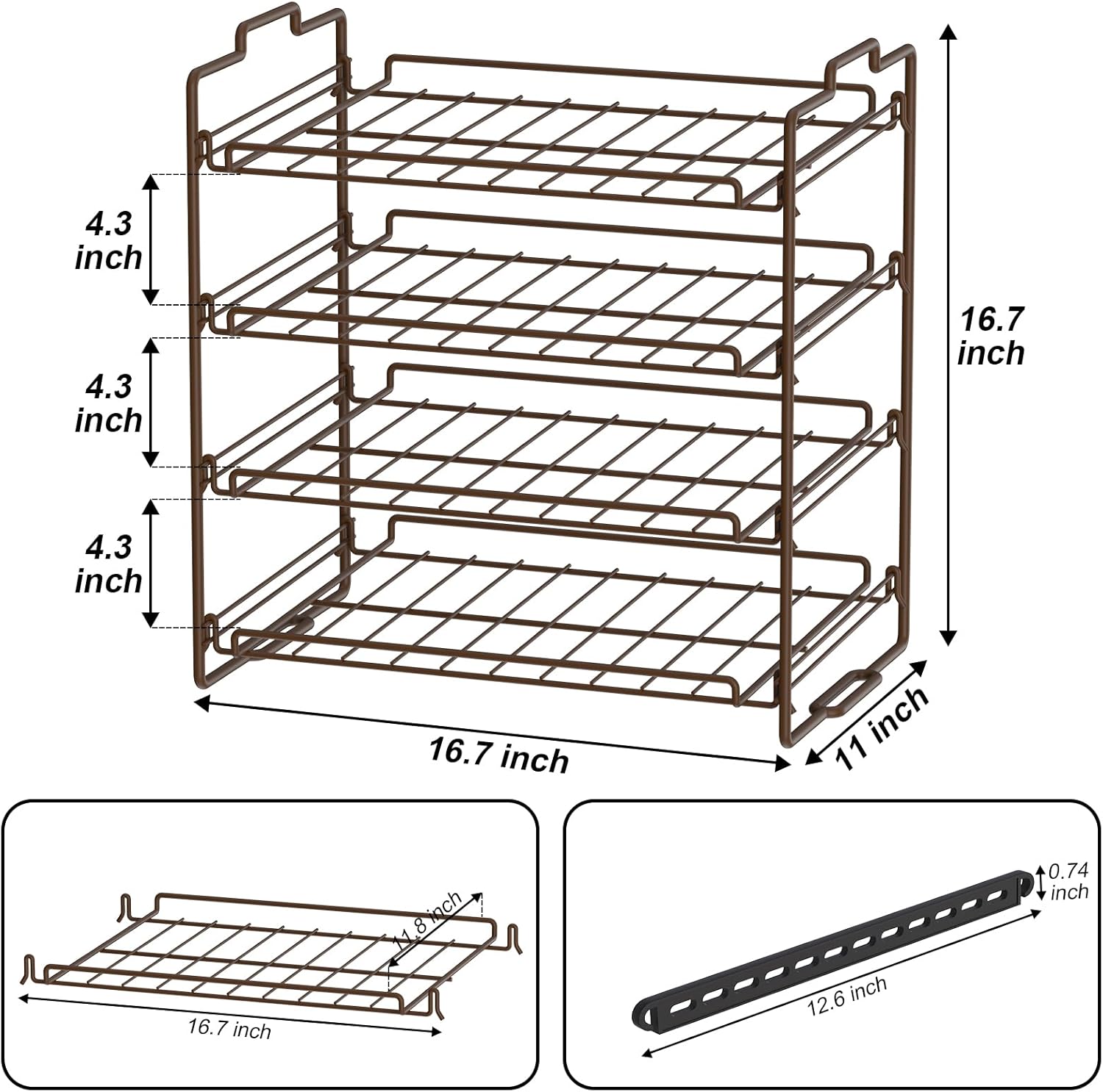 4 Tiers Stackable Can Rack Organizer, Wear-resistant Upgrade Beverage Food Can Dispenser Holder Holds up to 48 Cans for Kitchen Cabinet and Pantry (Brown)