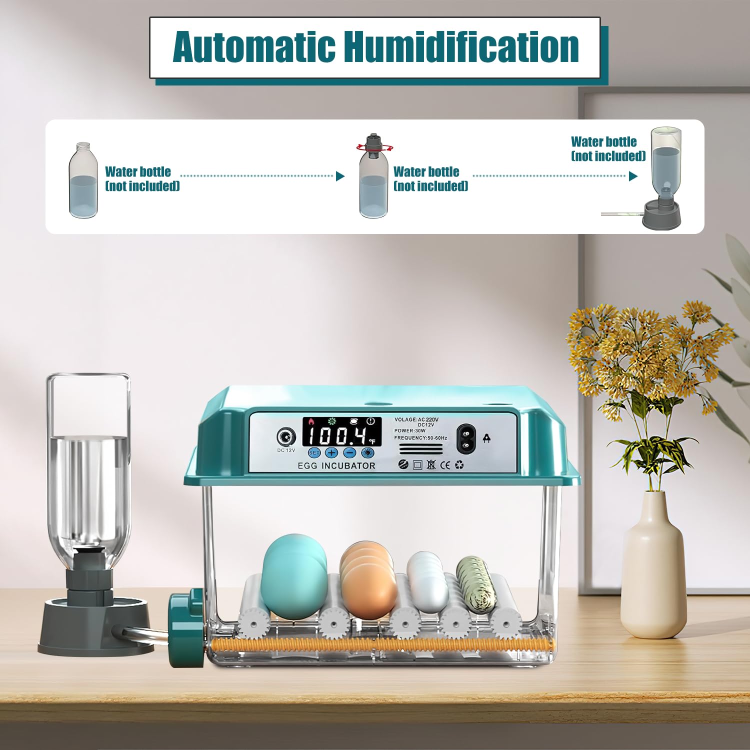 Incubadora de huevos automática, incubadora automática de huevos 12-16 huevos con volteo automático de huevos y humidificación automática, incubadora para huevos de gallina, codorniz, pato