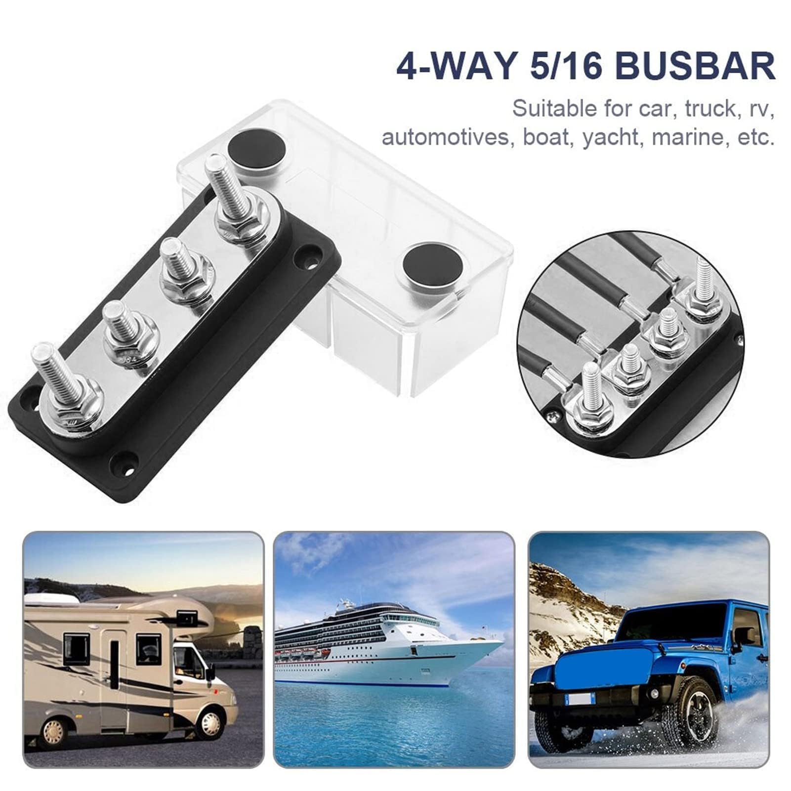 Batterie-Sammelschiene, Stromverteilerblock, DC 12 V Bis 48 V, 600 A, Hochstrom, M10, 4 Bolzen, Stromverteilerblock für Auto, Wohnmobil, Boot, Yacht, Anschlussbolzen, Sammelschiene (Schwarz)