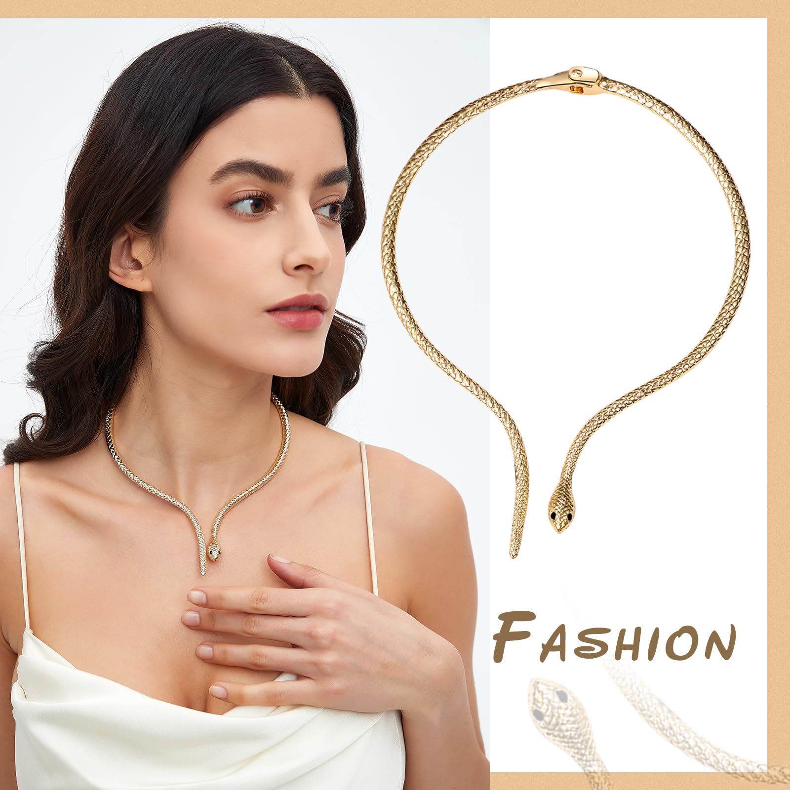 JewelryWe Collana Serpente Girocollo da Donna: Collana Vintage Classico Regolabile Choker in Acciaio Inossidabile Holloween Accessori da Donna