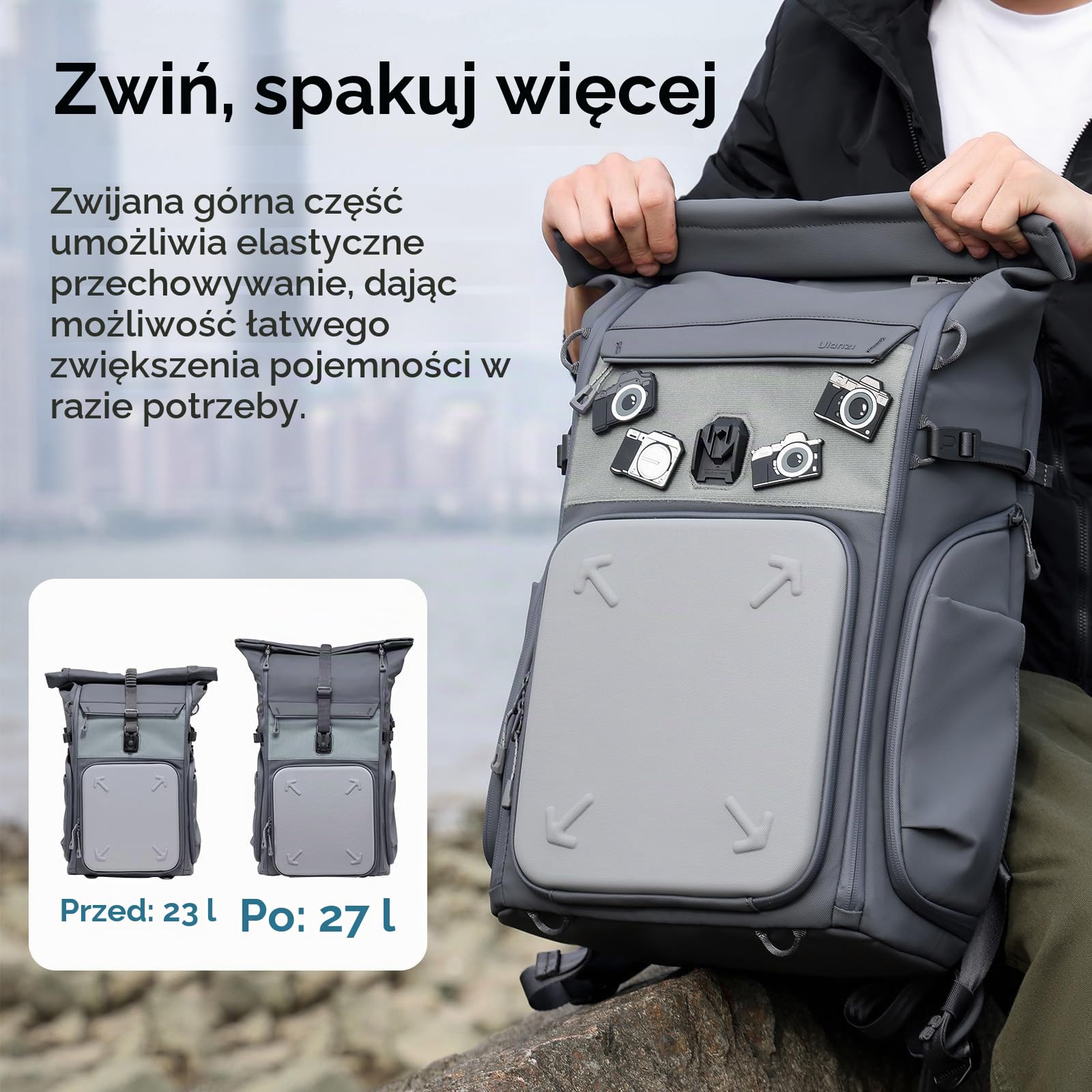 Ulanzi BP04 Plecak na aparat z twardą obudową 25 l współpracuje z Apple Find My B121