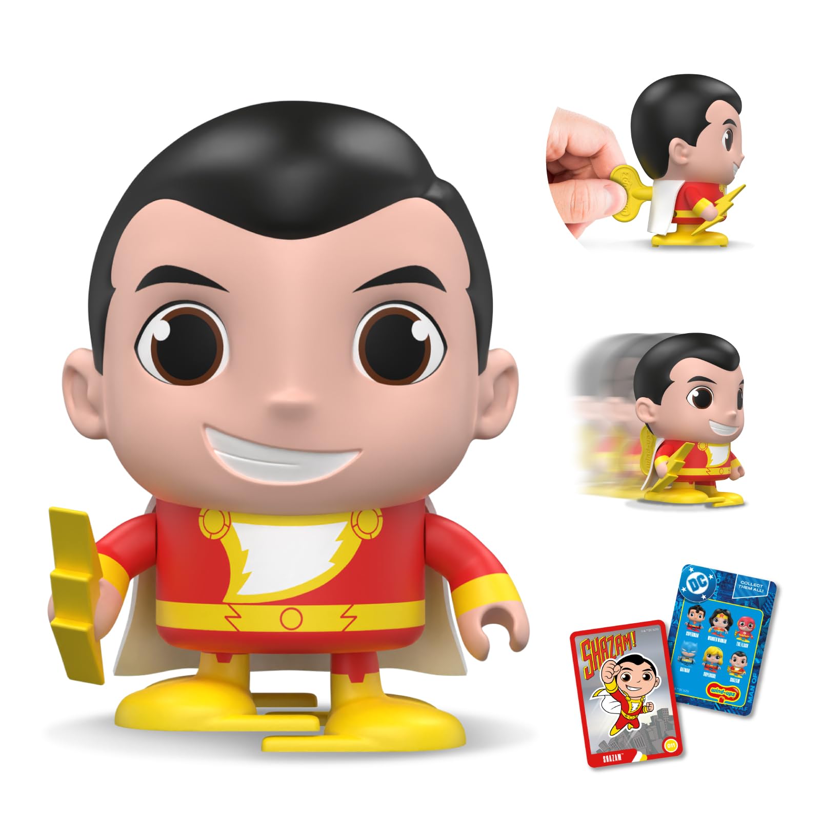 WIND-UPZ Shazam: Collectable Wind-Up Walking Toy Figure with Lightning Bolt Accessory & Fabric Cape, Official DC Comics