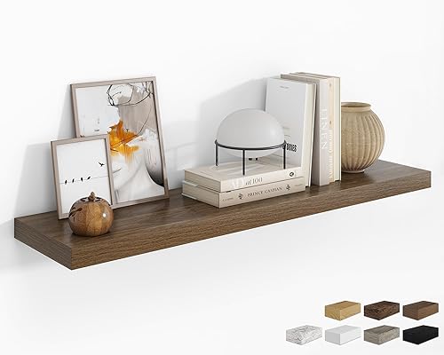 Vista 64 de RICHFOCUS Estantes flotantes de 16 pulgadas para pared, paquete de 2 estantes para dormitorio, cocina, baño, estante flotante de madera rústica Gris