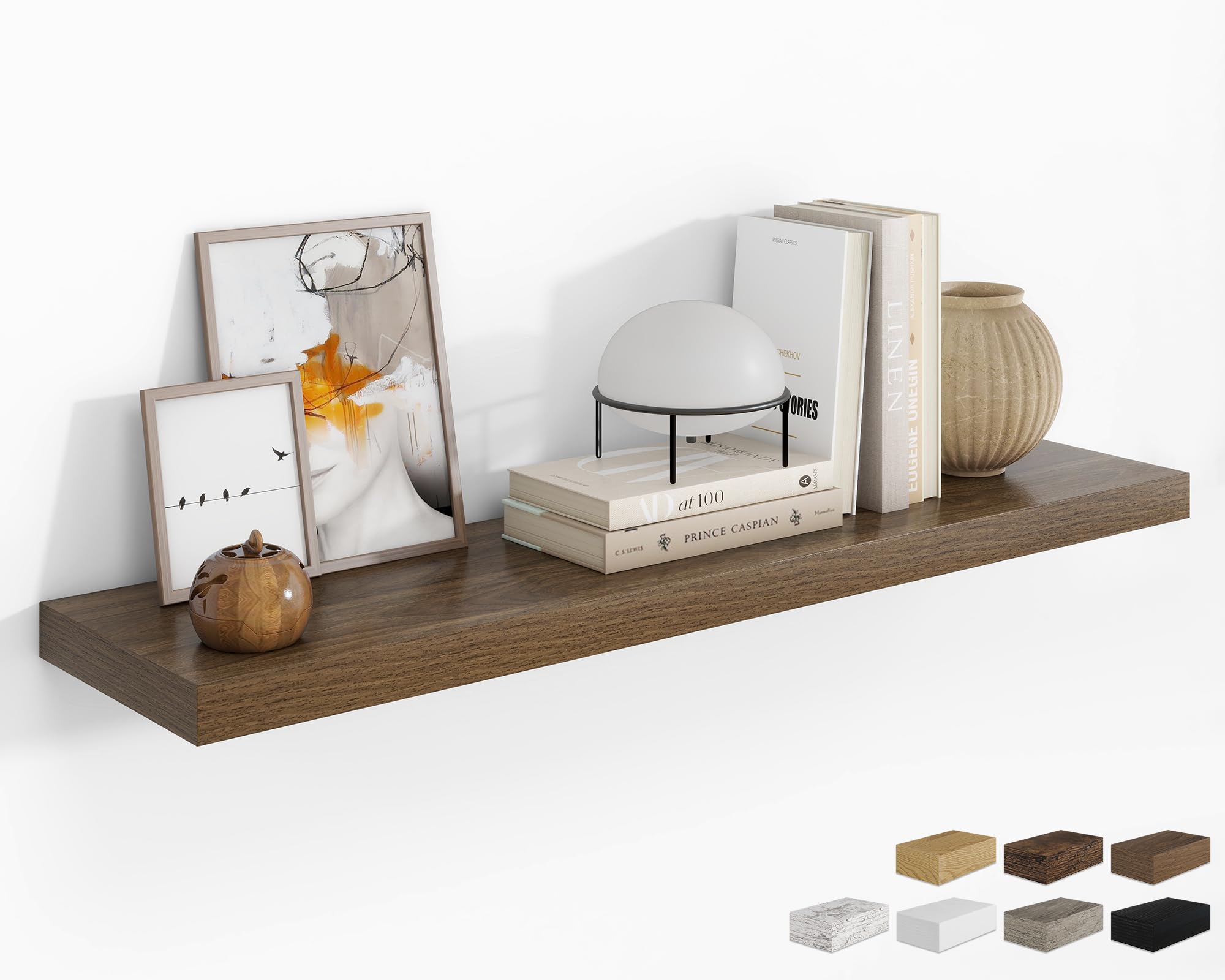 RICHFOCUS Long Floating Shelves for Wall 1Pack, Walnut, 48" Lx8 D