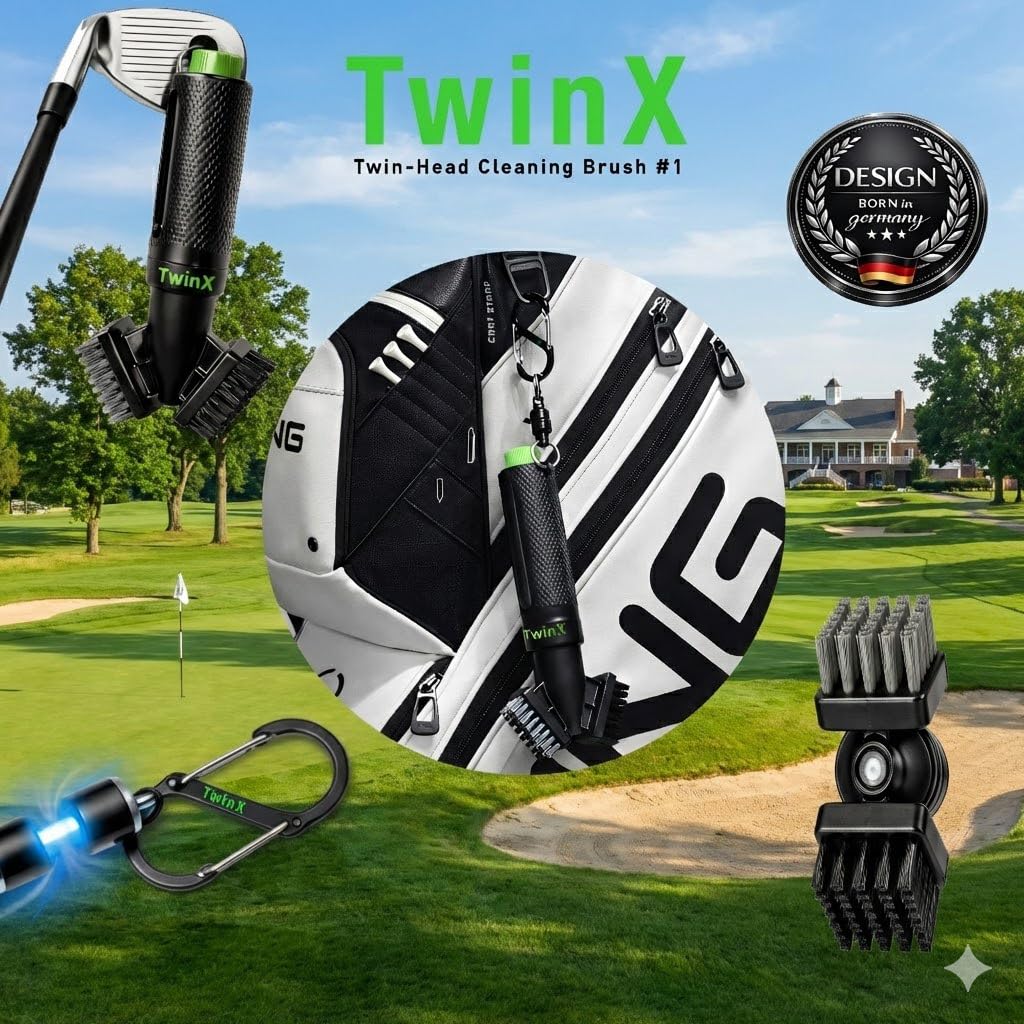 Spazzola da golf Premium con serbatoio dell'acqua e funzione spray, nuovo sistema a doppia setole adatto per tutte le mazze da golf, spazzola per mazza da golf, magnete e moschettone per borsa da golf