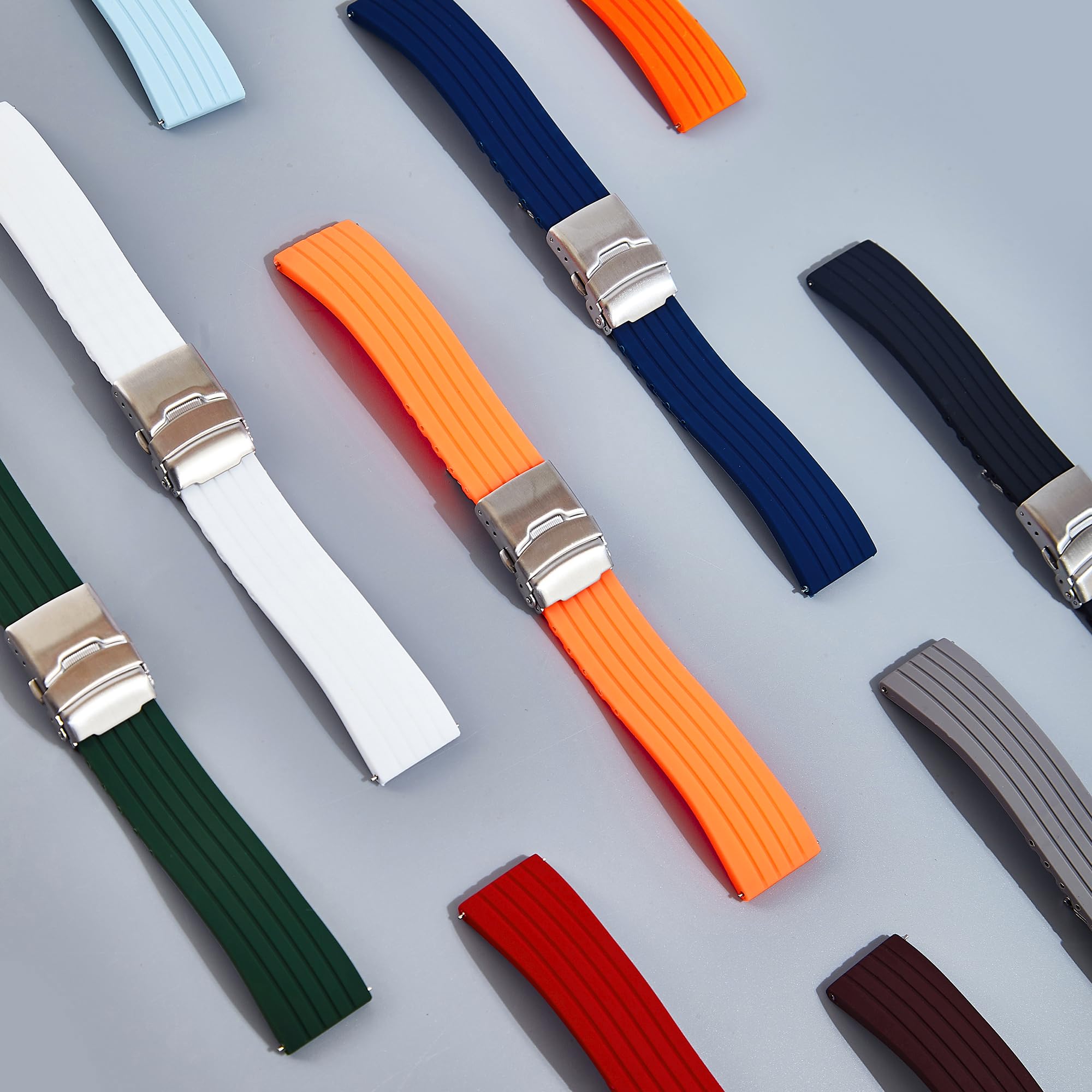 Cut-to Length Sports Divers Silicone Rubber Watch Bands- Quick-Release Cut-To-Size Watch Straps - 20mm, 22mm- Cut-to Fit Silicone Rubber Deployment Butterfly Clasp- Replacement Watch Bands for Men & Women