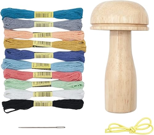 YWNYT Kit de zumbido de calcetín, huevo de madera para zurrir de madera, kit de suministros de zumbido de madera, hongos, hilo de aguja para