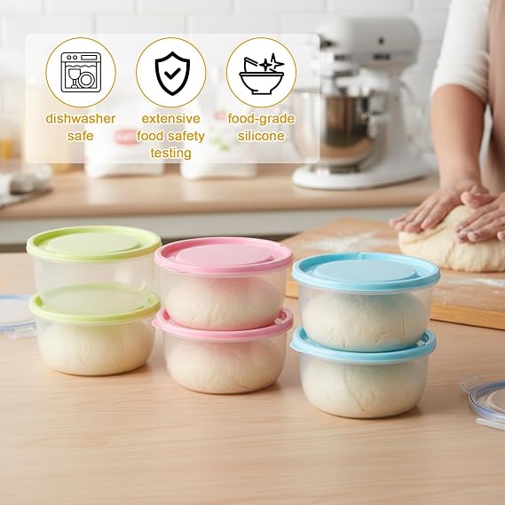 6-Piece Pizza Dough Ball Box Set with Lids Dough Proofer & Bread Proofing Box, Small Dough Proofing Storage Organizer Pizza Making Accessories for Home Kitchen, (Pink/Blue/Green)