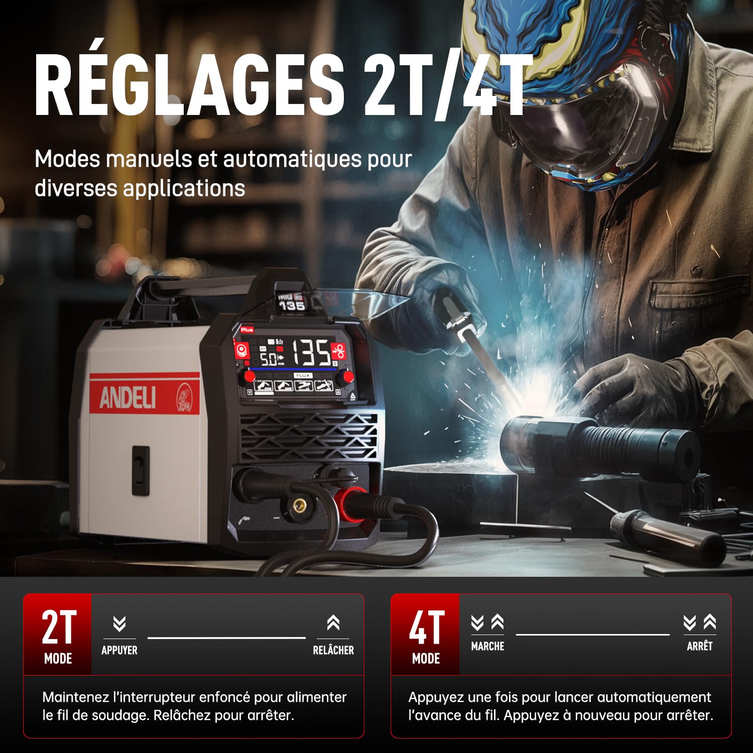 ANDELI 135A 4-in-1 Saldatore - MIG senza gas con filo animato & PULSO 230V
