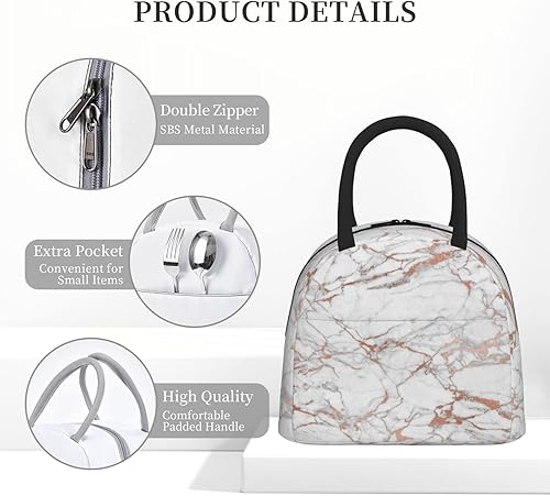 Miniatura 5 de Bolsa de almuerzo con textura de mármol blanco y marrón, bolsa grande reutilizable, contenedor para mujeres y hombres, trabajo de oficina escolar,
