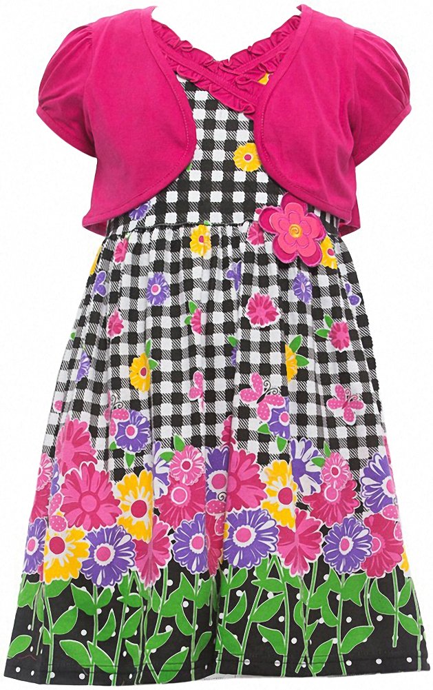 ToBeInStyle Girls Two Piece Short Sleeve Dress and Matching Bolero Crop Cardigan Assorted Prints Cotton Blend Summer Outfit