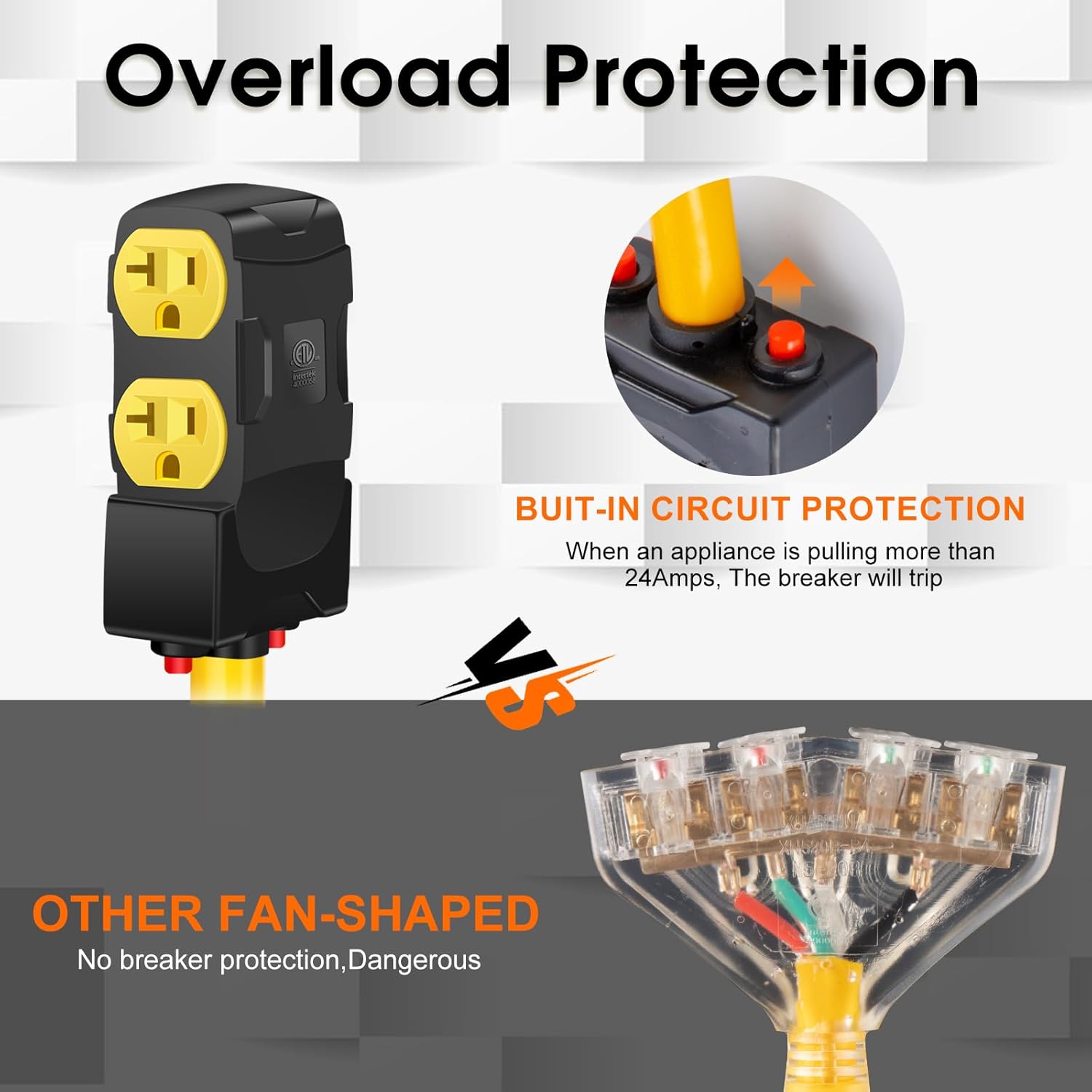 50Amp to 20Amp 110V Adapter, Compatible with NEMA 10-50P to 4X 5-20R/15R with 20 Amp Circuit Breaker, 220/250V Electrical Stove/Range/Oven Male Plug Gas 110/125V Power Convert Adapter(3 FT)