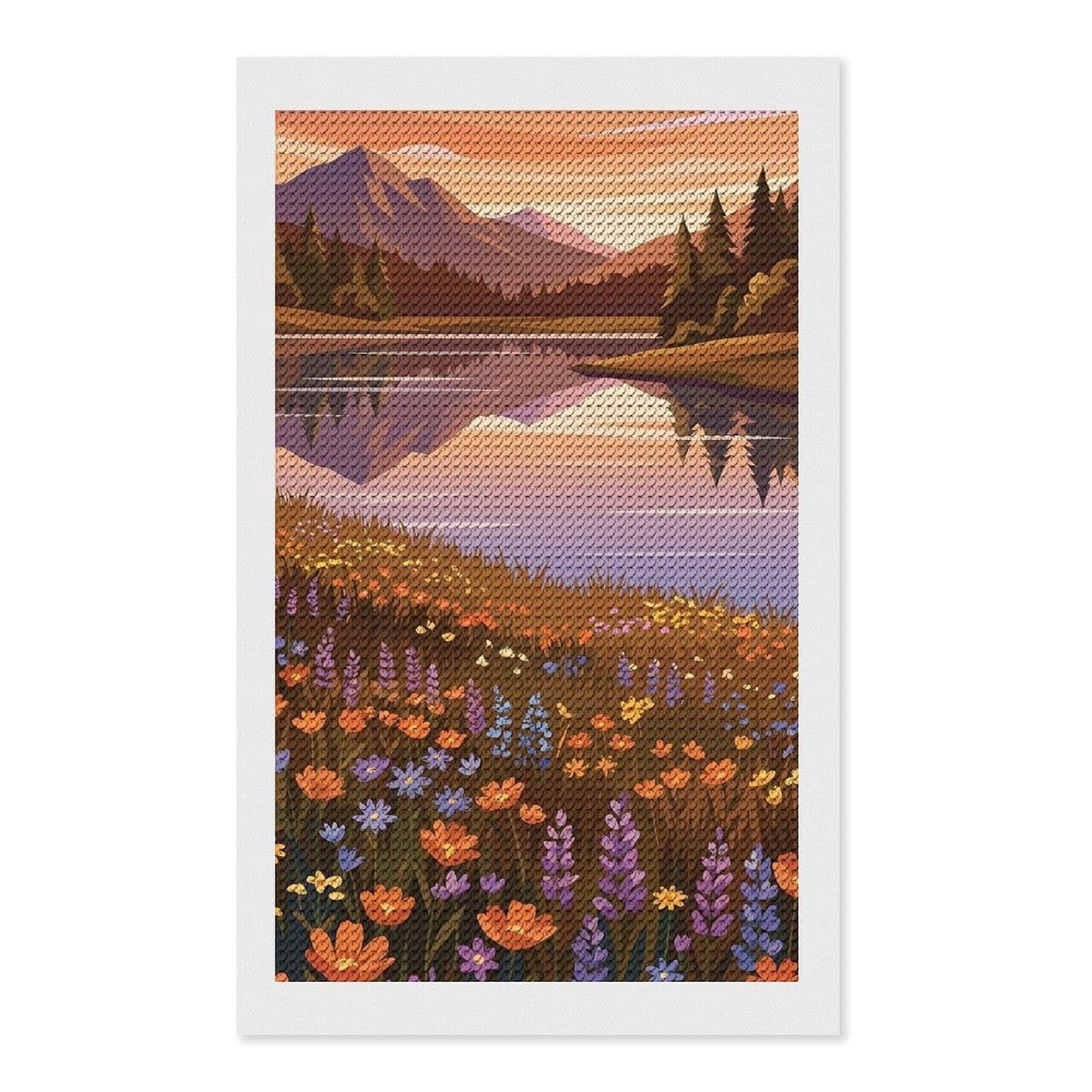 Junmoney Serene Mountain Lake at Sunset Diamond Painting Kit 12"x20", Easy Handmade Project, Cosy Home Accent, for Craft Lovers, Holiday Gift Idea