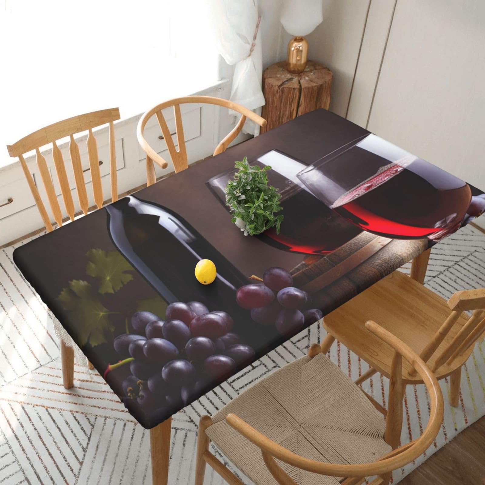 Xzeit Grape Wine Rectangle Tablecloth Elastic Fitted Table Covers for 5 Ft Tables Stretch Table Cloths Outdoor Waterproof Table Cloth Cover for Picnic Camping Indoor Outdoor 30