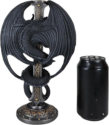 Miniatura 8 de Ebros Gift Fantasía medieval Bahamut Demon Guardian Altar Drake Dragón Enrollado En Celta Nudo Cruz Crucifijo Taper Candleholder Desktop Figurine