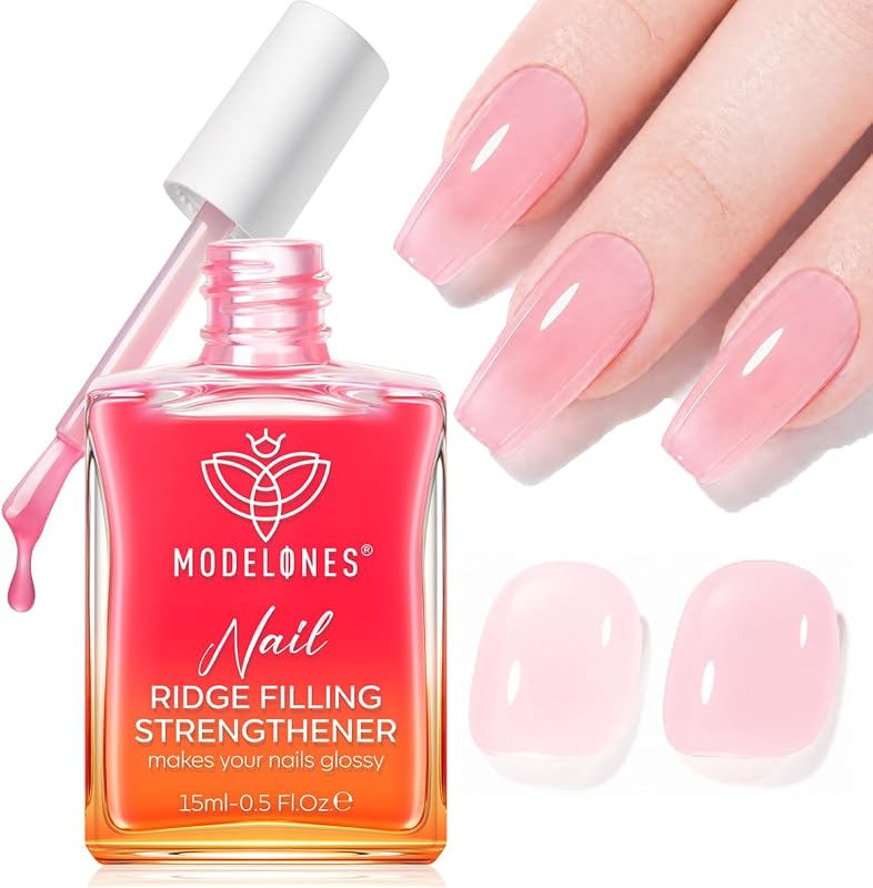 Modelones Fortalecedor y crecimiento de uñas Esmalte de uñas rosa transparente Endurecedor de uñas | Fortalecedor de uñas Natural Extra fuerte y de crecimiento para uñas dañadas, regalos de reparación, corrector de uñas para mujeres, 15ml